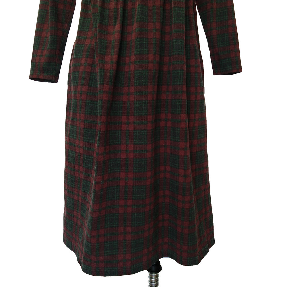 Vintage 90s Plaid Midi Dress Size S M Green Maroon Grunge Tartan Cottage Trad - Picture 4 of 8